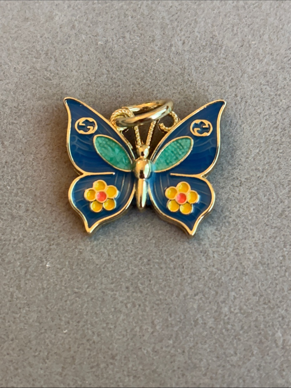 Blue and Green Enamel Butterfly Pendant Necklace